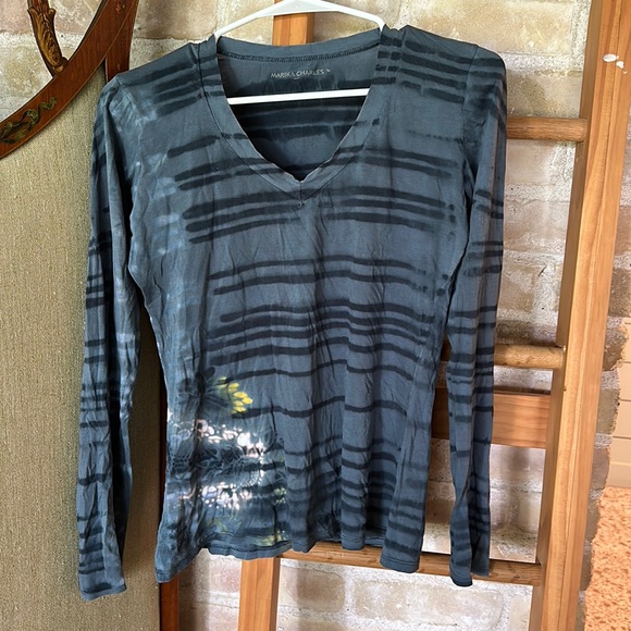 Marika Charles long sleeve v-neck T-shirt in indigo size 1 - Picture 1 of 7